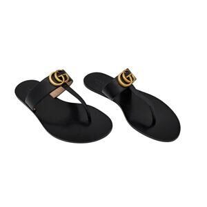 Gucci Black Sandals with Gold Logo